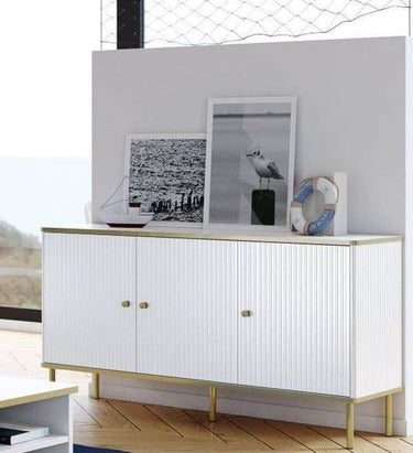 Maison Elegant White & Gold 3-Door Sideboard for Luxurious Living Spaces - UK Luxury Furniture